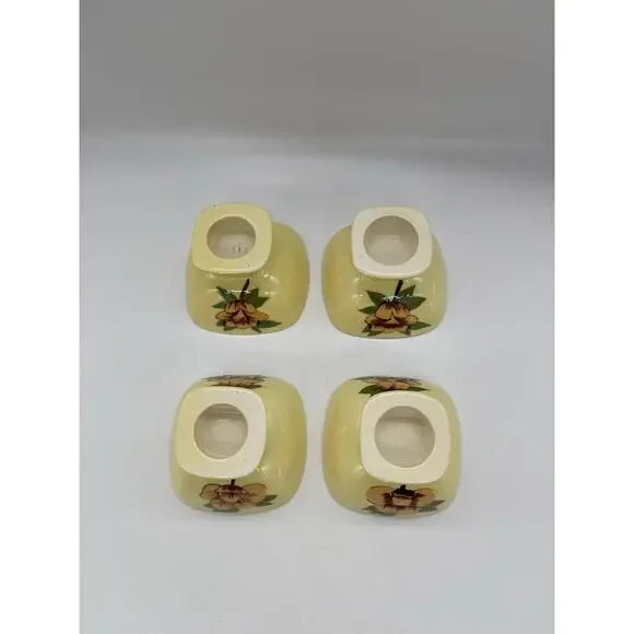 Weil Ware Yellow Rose California Pottery 4Pedestal Dessert Bowls 3 7/8” Dinnerware